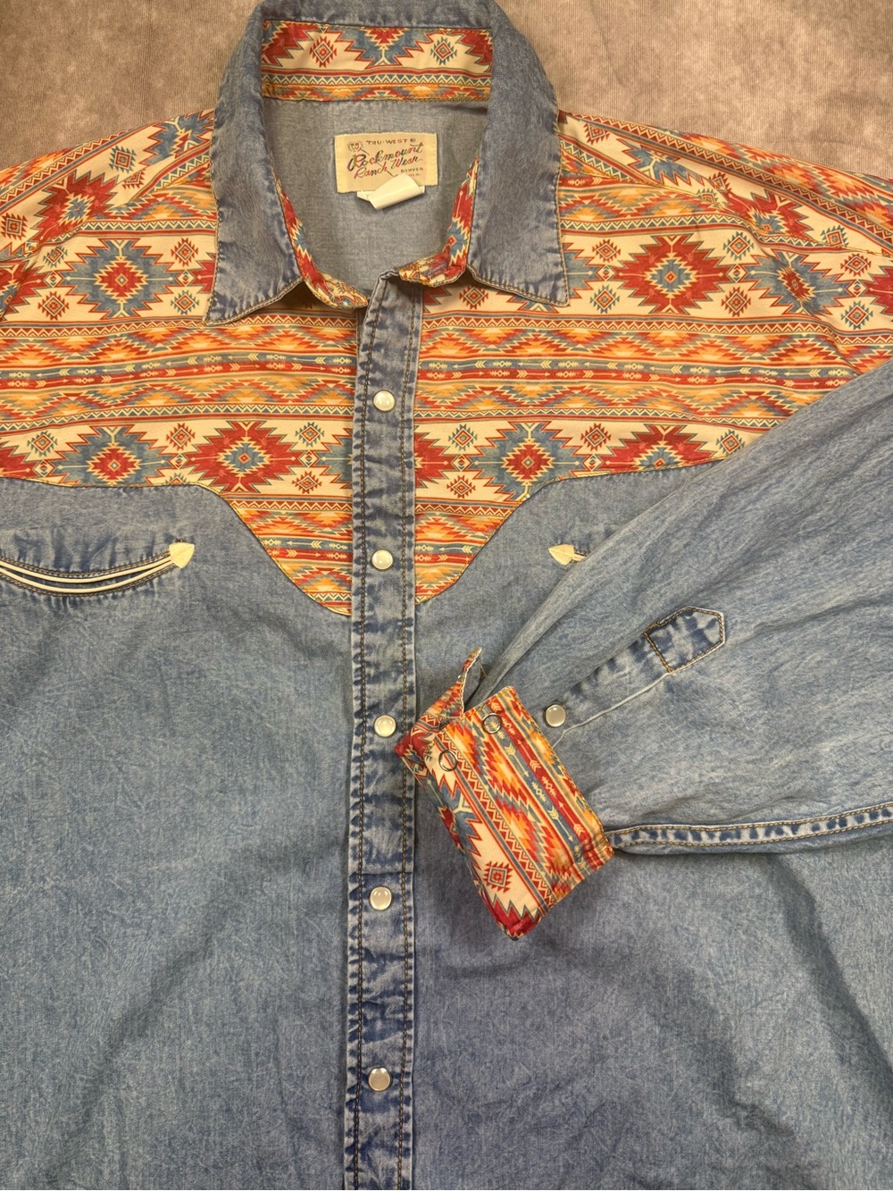 Rockmount Ranch Wear Denim Western Button-Down Shirt with Navajo Yoke - XL